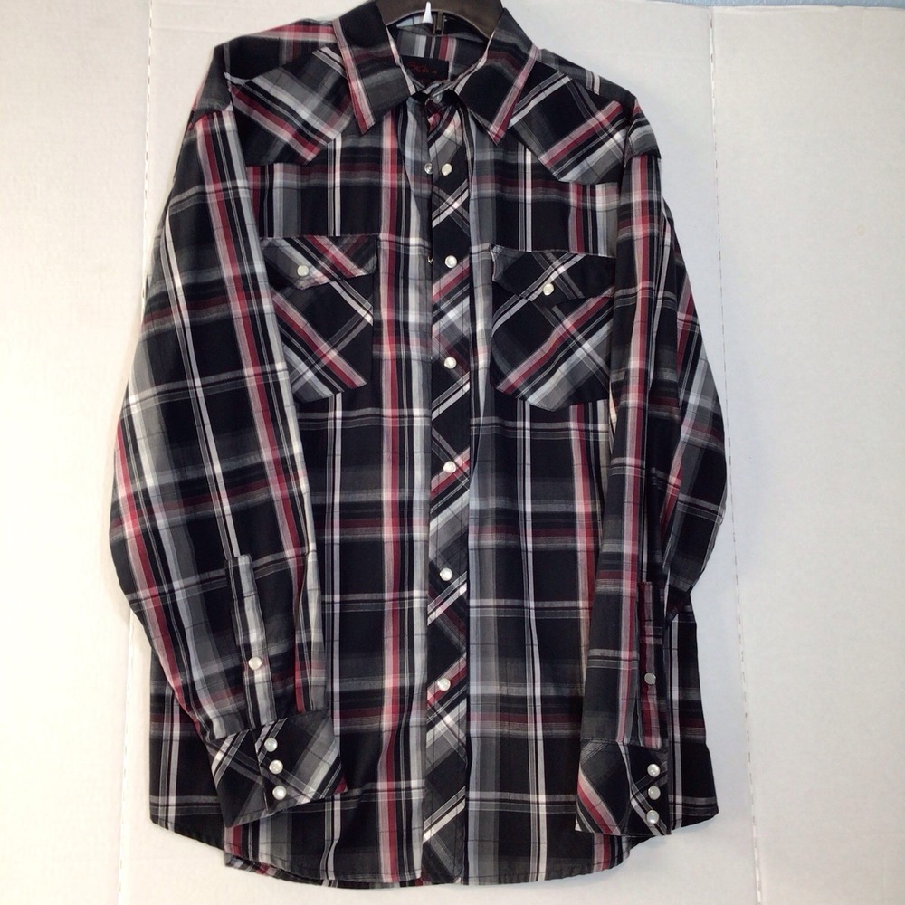 Liberty 10 Shirt Mens XL Black & Red And White‎ Plaid Stretch Button Up Casual
